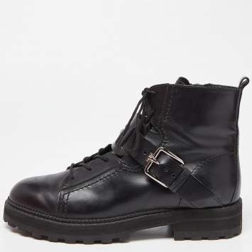 Pre Owned Tod's Black Leather Buckle Combat Boots Size 39