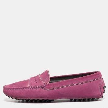 Pre Owned Tod's Purple Suede Beaded Penny Loafers Size 37.5