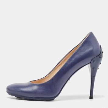 Pre Owned Tod's Navy Blue Leather Pumps Size 38.5 