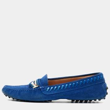 Pre Owned Tod's Blue Suede Gommino Loafers Size 39.5