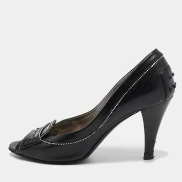 Pre Owned Tod's Black Leather Peep Toe Pumps Size 36