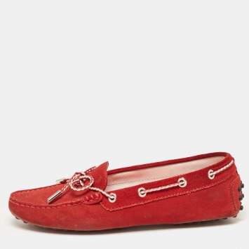 Pre Owned Tod's Red Suede Gommino Slip On Loafers Size 37