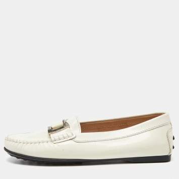 Pre Owned Tod's Off White Patent Leather Buckle Loafers Size 39