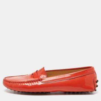 Pre Owned Tod's Orange Patent Leather Penny Slip On Loafers Size 37