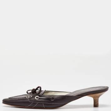 Pre Owned Tod's Brown Leather Bow Mules Size 39