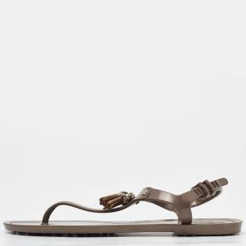 Pre Owned Tod's Light Brown Rubber Tassel Bow Thong Flat Sandals Size 38