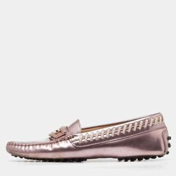 Pre Owned Tod's Pink Patent Leather Gommino Slip On Loafers Size 36