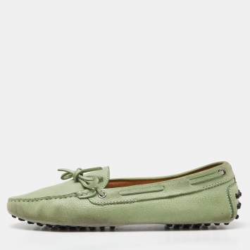 Pre Owned Tod's Green Leather Bow Loafers Size 40
