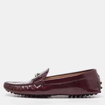 Pre Owned Tod's Burgundy Patent Leather Slip On Loafers Size 38