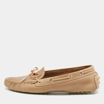 Pre Owned Tod's Beige Leather Bow Loafers Size 40 