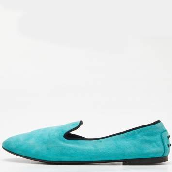 Pre Owned Tod's Green Suede Smoking Slippers Size 39.5
