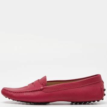 Pre Owned Tod's Pink Leather Driver Penny Slip On Loafers Size 41