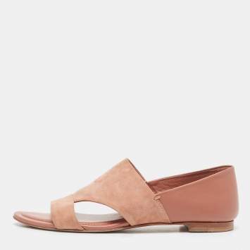 Pre Owned Tod's Pink Suede Open Toe Flat Sandals Size 38.5