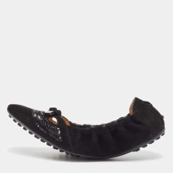 Pre Owned Tod's Black Suede Ballet Flats Size 37.5