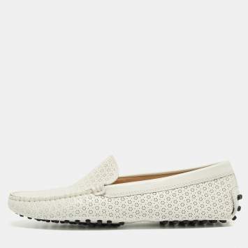 Pre Owned Tod's Off White Laser Cut Patent Leather Slip On Loafers Size 37
