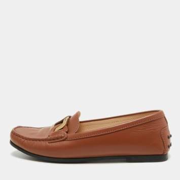 Pre Owned Tod's Brown Leather Slip On Loafers Size 37