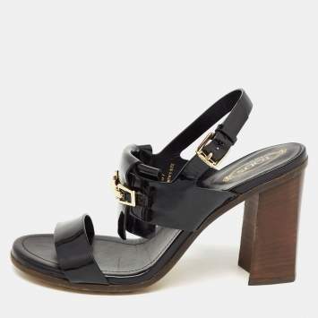 Pre Owned Tod's Black Patent Leather Buckle Slingback Sandals Size 37