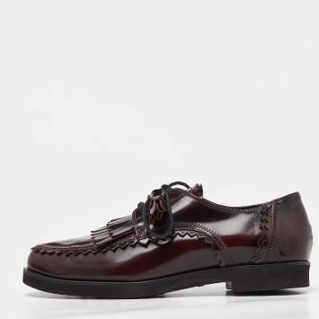 مملوكة مسبقًا Tod's Burgundy Leather Tassel Bow Fringe Detail Loafers Size 36.5