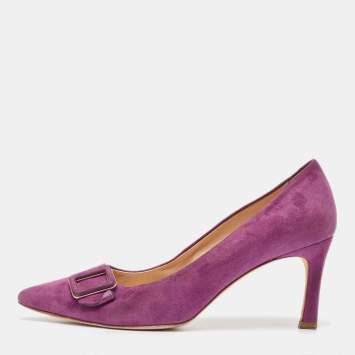 Pre Owned Tod's Purple Suede Buckle Pumps Size 40
