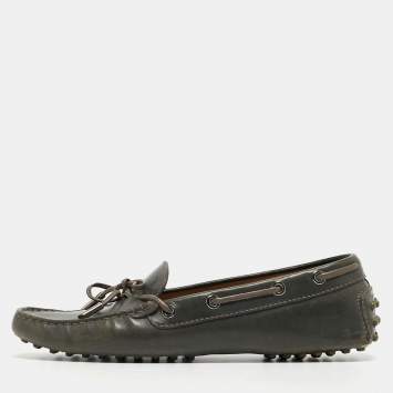 Pre Owned Tod's Grey Leather  Slip On Loafers Size 39
