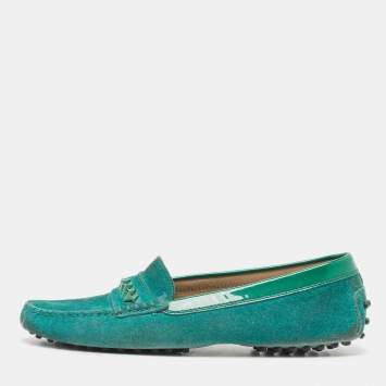 Pre Owned Tod's Green Suede and Patent Slip On  Loafers Size 39