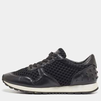 Pre Owned Tod's Black Leather and Fabric Low Top Sneakers Size 38
