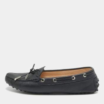 Pre Owned Tod's Navy Blue Leather Gommino Loafers Size 39.5