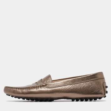 Pre Owned Tod's Bronze Leather Penny Slip On Loafers Size 37