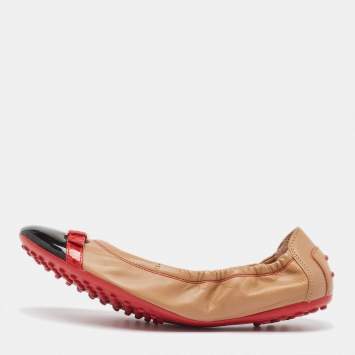 Pre Owned Tod's Brown Leather Scrunch Ballet Flats Size 38