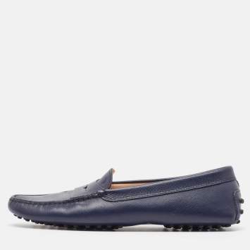 Pre Owned Tod's Navy Blue Leather Slip On Loafers Size 39