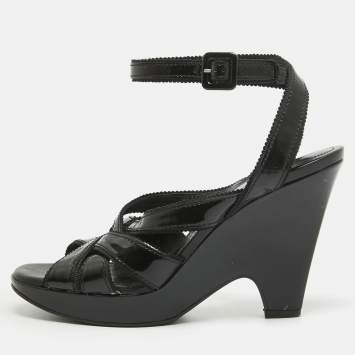 Pre Owned Tod's Black Patent Leather Strappy Platform Sandals Size 39