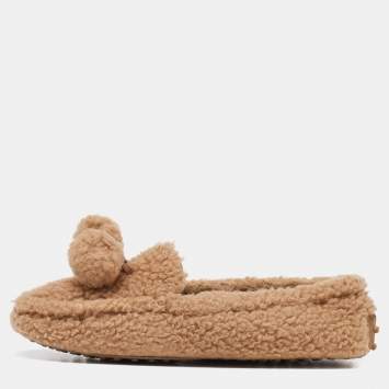 Pre Owned Tod's Brown Shearling Fur Slip On Loafers Size 40