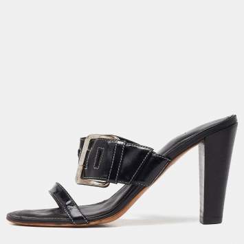 Pre Owned Tod's Black Patent Leather Buckle Detail Open Toe Sandals Size 40