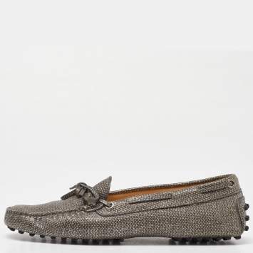 Pre Owned Tod's Grey/Silver Glitter and Leather Slip on Loafers Size 38