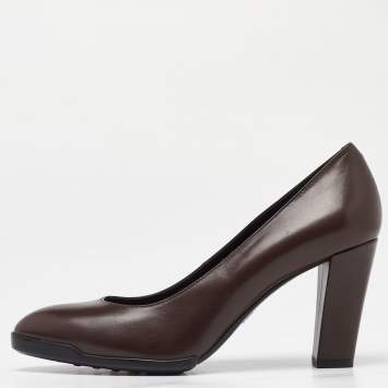 Pre Owned Tod's Brown Leather Block Heel Pumps Size 38