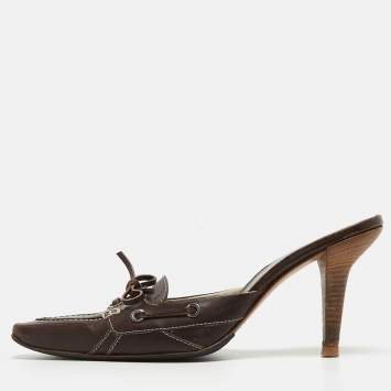 Pre Owned Tod's Brown Leather Bow Mules Size 40