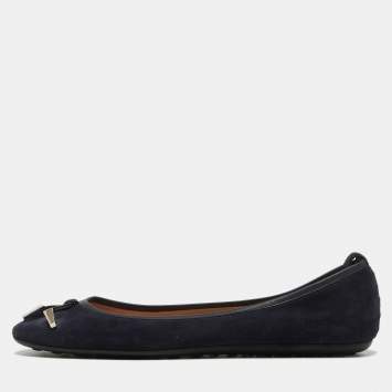 Pre Owned Tod's Navy Blue Suede Studded Ballet Flats Size 37.5
