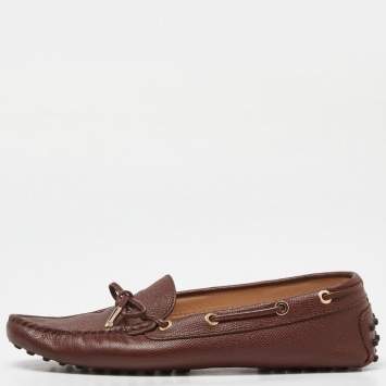 Pre Owned Tod's Brown Leather Gommino Slip On Loafers Size 39