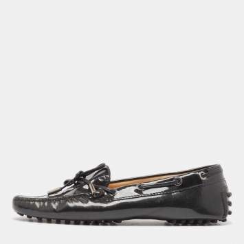 Pre Owned Tod's Black Patent Leather Bow Loafers Size 36.5