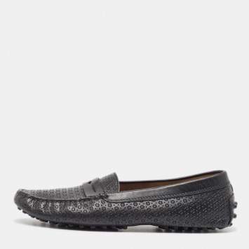 مملوكة مسبقًا Tod's Black Laser Cut Leather Penny Loafers Size 37