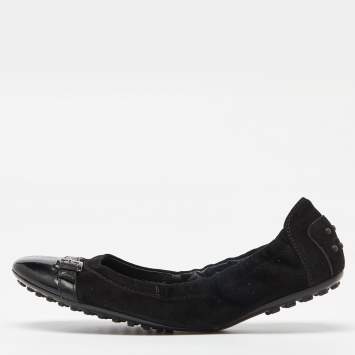 Pre Owned Tod's Black Suede and Leather Buckle Detail Scrunch Ballet Flats Size 36.5