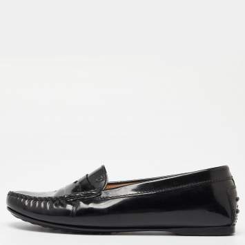 Pre Owned Tod's Black Patent Leather Penny Slip On Loafers Size 37