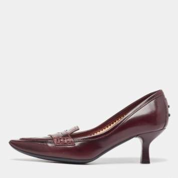 Pre Owned  Tod's Burgundy Leather Penny Loafer Pumps Size 36