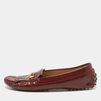 مملوكة مسبقًا Tod's Brown Patent Leather Safety Pin Fringe Detail Loafers Size 41
