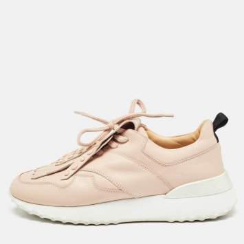Pre Owned Tod's Pink Leather Fringe Details Low Top Sneakers Size 37