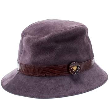 Pre Owned Tods Purple Suede and Lizard Trim Bowler Hat 