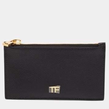 Pre Owned Tom Ford Black Leather Zip Card Holder