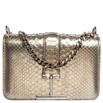 Pre Owned Tom Ford Silver Python Tara Chain Shoulder Bag