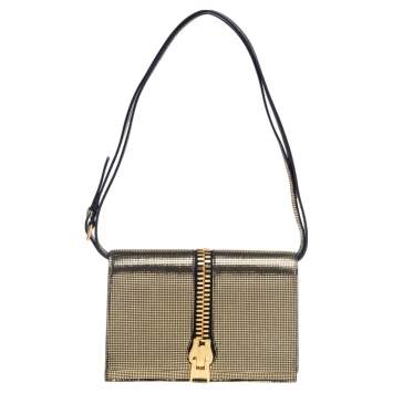 Pre Owned Tom Ford Black/Gold Nubuck And Foil Sedgwick Zip Clutch 