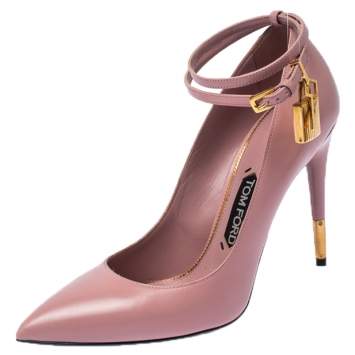 Pre Owned Tom Ford Pink Leather Ankle Lock Pointed Toe Pumps Size 39.5